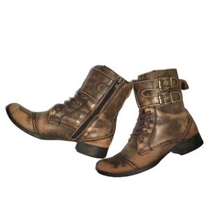 distressed brown combat boots